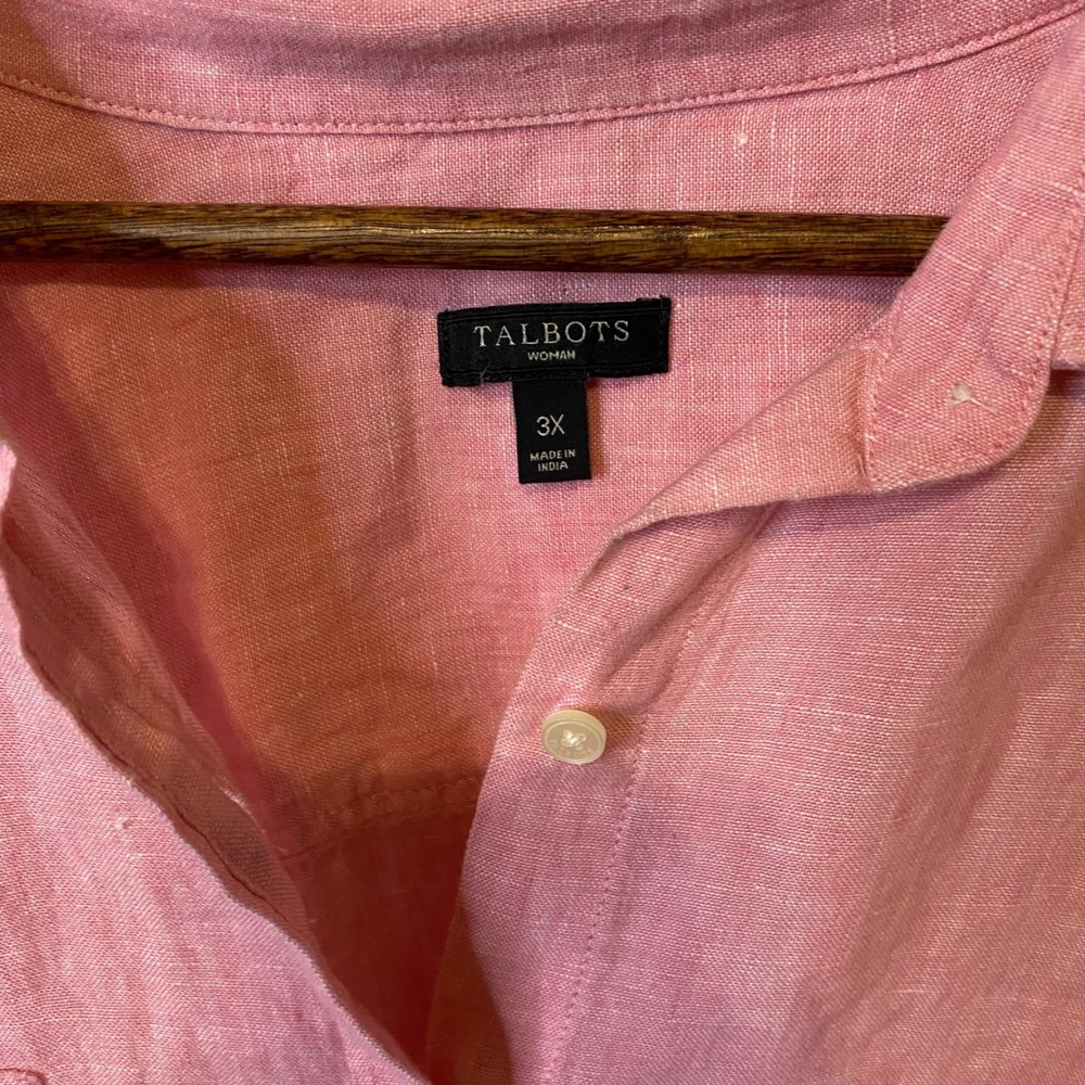 Talbots Woman 3x Pink 100% Linen Button Down Shirt Long Sleeve Blouse - Picture 2 of 3